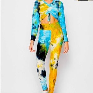 Tie Dye Brazilian L/S Cinched Top/ Leggings Set